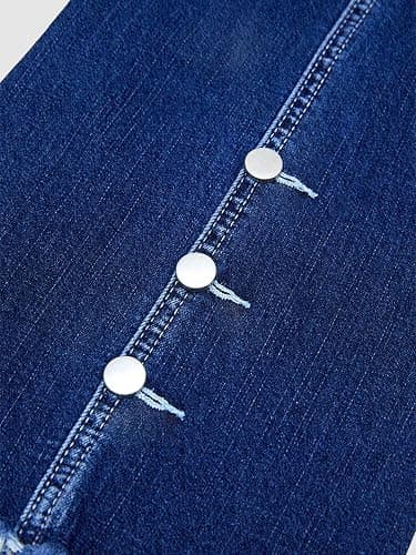 Flamingals Mid Rise Bootcut Jeans for Women Wash Seam Back Button Decor Raw Hem Denim Jeans with Pockets thumbnail 4