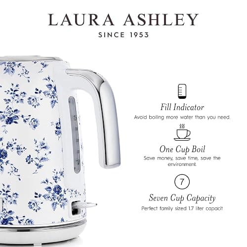 Laura Ashley Stainless Steel Electric Kettle 1.7 Liter - 1500W Rapid Boil Electric Kettles for Boiling Water - Electric Tea Kettles Automatic Shut Off - Overheat & Boil Dry Protection Jug Kettle thumbnail 5