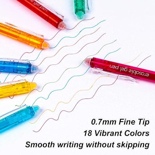 Erasable Gel Pens, 22 Colors Lineon Retractable Erasable Pens Clicker, Fine Point, Make Mistakes Disappear, Assorted Color Inks for Drawing Writing Planner and Crossword Puzzles thumbnail 5