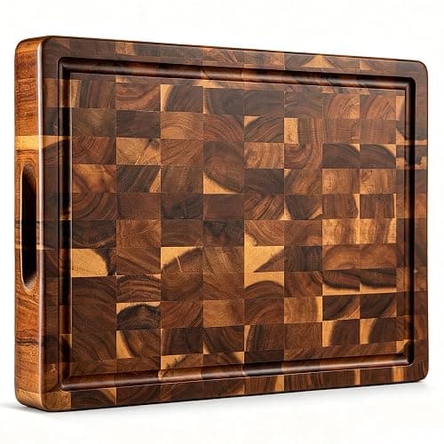 Bierofaro Large Solid Wood Chopping Board, 42 x 33 x 3 cm, Butcher Block | Thick end grain design, juice groove and side handles, designed for chopping, carving meat and serving charcuterie. - Image 1