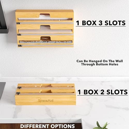 SpaceAid WrapNeat 3 in 1 Wrap Organizer with Cutter and Labels, Plastic Wrap, Aluminum Foil and Wax Bamboo Dispenser for Kitchen Storage Organization Holder for 12" Roll (Natural) thumbnail 7