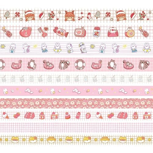 YUBBAEX 10 Rolls Vintage Washi Tape Set Basic Masking Retro Artwork Decorative Tapes for Arts, DIY Crafts, Journals, Planners, Scrapbook, Wrapping (Cute) thumbnail 3