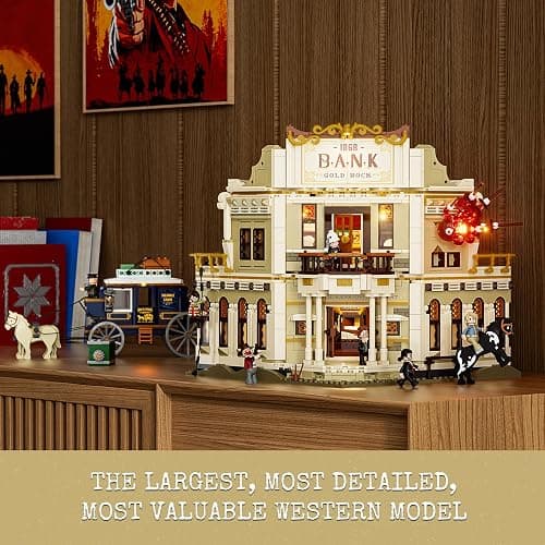 Lumibricks Western Bank Heist Lighting Building-Bricks Set - Wild West Outlaw Gold Heist 2875 Pcs Collection Display Set for West Lovers thumbnail 2