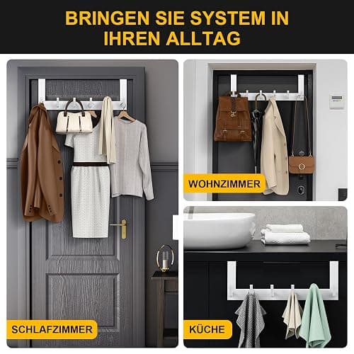 Dohomai Türgarderobe, Weisse Türgarderobe zum Einhängen, Universelle Hochwertige kleiderhaken Tür, Türhakenleiste mit Filz Pads, Stabile Türhaken zum Einhängen - Ohne Kratzer am Tür thumbnail 6