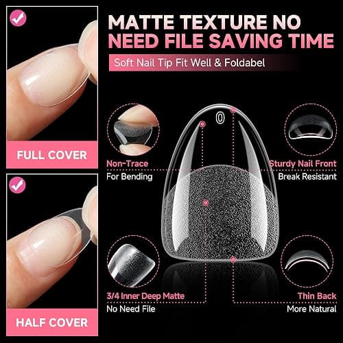 UNA GELLA Extra Short Almond Nail Tips 12 Sizes Short Almond Gel Nail Tips 120Pcs Soft Gel Clear Full Cover Nails Tips Acrylic False Nails Press On Nails for Extensions DIY Salon thumbnail 6