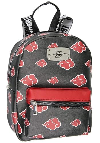 Bioworld Naruto Akatsuki Sasuke Red Cloud Anti Leaf Faux Saffiano Leather Mini Backpack Bag - Image 1