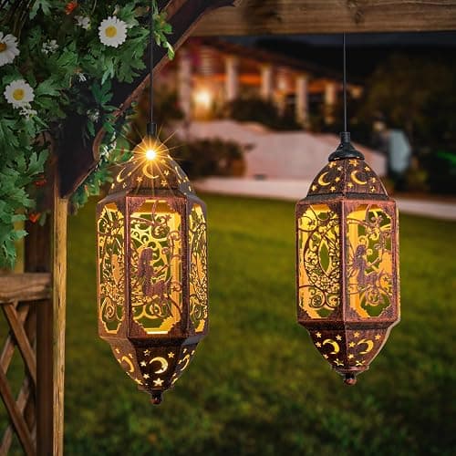 Go2garden 12.4" Outdoor Solar Lanterns Waterproof Garden Gifts Women, Moon Fairy Statue Solar Haning Lights for Patio, Yard Decorations, Mothers Day Gifts for Mom, Grandma(2Pack, Red Copper) - Red Copper thumbnail 4