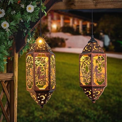 Go2garden 12.4" Outdoor Solar Lanterns Waterproof Garden Gifts Women, Moon Fairy Statue Solar Haning Lights for Patio, Yard Decorations, Mothers Day Gifts for Mom, Grandma(2Pack, Red Copper) - Red Copper thumbnail 4