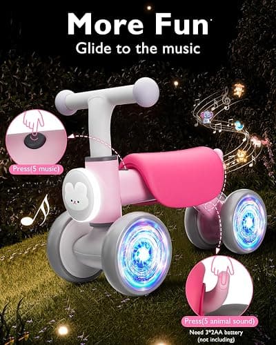 Colorful Lighting Baby Balance Bike for 1 Year Old Girls, Toddler Toys for 1 Year Old Girls Gifts, First Bike with Music and Soft Seat, 12-24 Month Toddler Balance Bike, First Birthday Gifts thumbnail 5