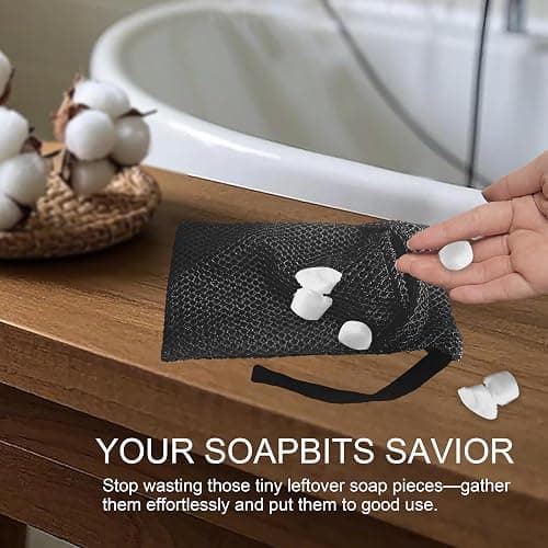Beiskll 2 Pack Soap Bag Different Roughness Deep and Gentle,Bar Soap Pouch Saver Pocket,Body Scrubber Shower Sponge Loofah,Exfoliating Bath Sponge (Black) thumbnail 4