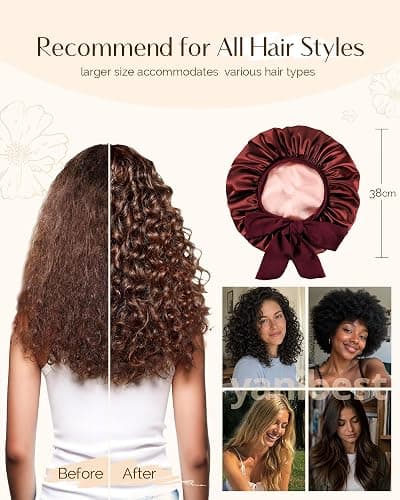 Yanibest Satin Silk Bonnet for Sleeping Women, Double Layer Hair Bonnet with Elastic Tie Band for Curly Natural Hair thumbnail 4