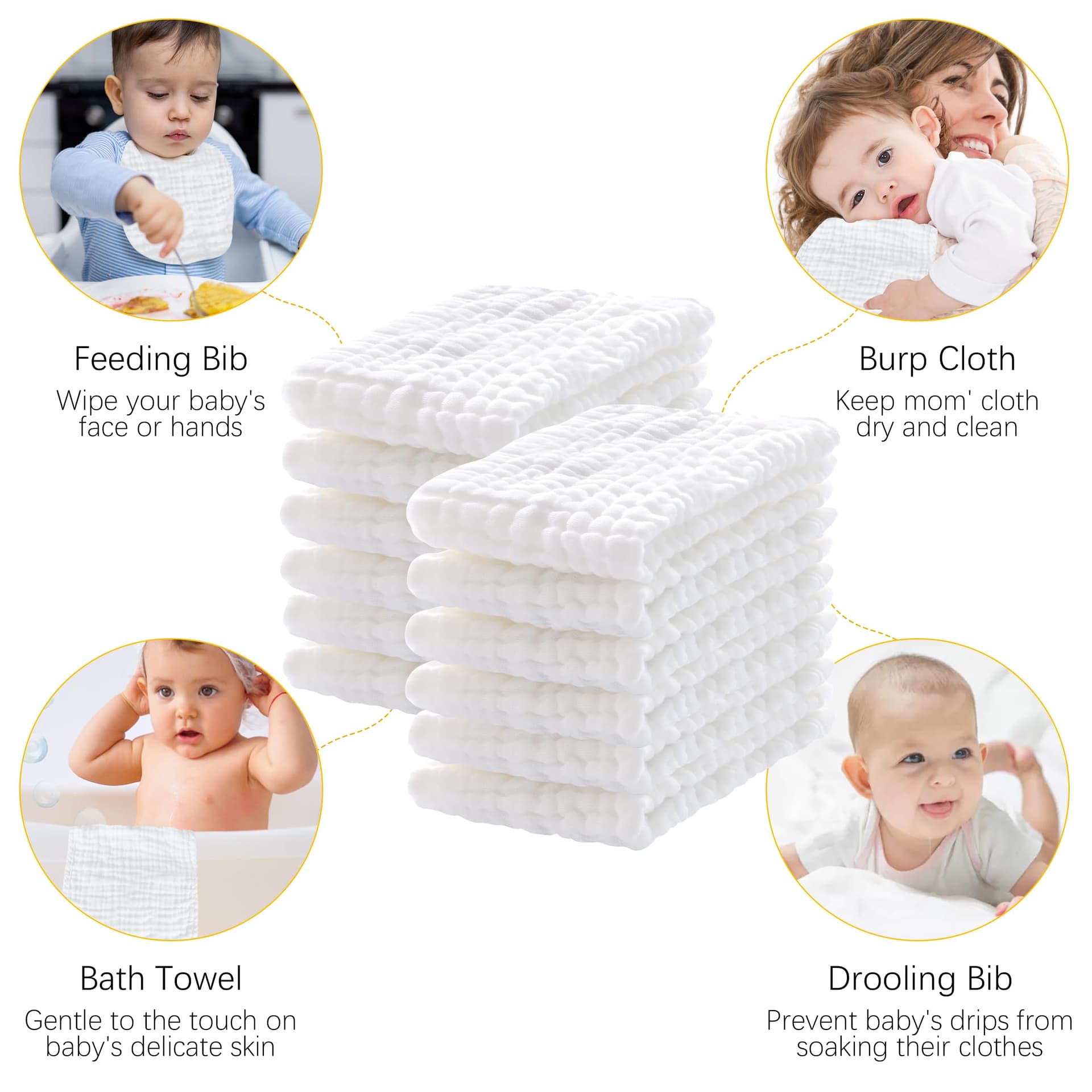 Lovely Care 12 Pack Muslin Burp Cloths 100% Cotton Muslin Cloths Large 20''x10'' Extra Soft and Absorbent Baby Burping Cloth - White thumbnail 4