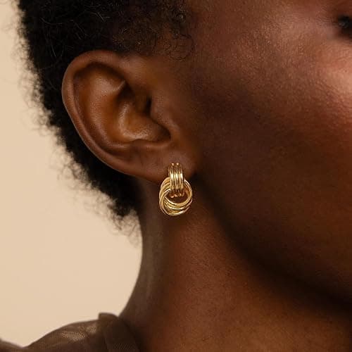 12 Pairs Chunky Gold Hoop Earrings for Women Trendy, Gold Plated Lightweight Hypoallergenic Stack, Thick Open Twisted Huggie Hoops Earring Set thumbnail 2