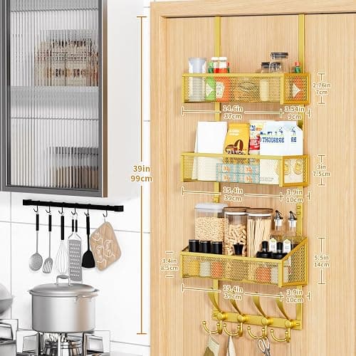Kaiferty Over The Door Hooks Organizer, Coat Rack Over The Door Storage Hanger Towel Rack, Back of Door Storage Organizer for Bathroom,Bedroom,Kitchen,Office (Gold, 4-Tier) thumbnail 2