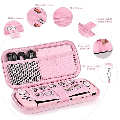 Younik Switch Accessories Bundle, 17 in 1 Pink Switch Accessories Kit for Girls Include Switch Carrying Case, Adjustable Stand, Protective Case for Switch Console & J-Con Pink thumbnail 3
