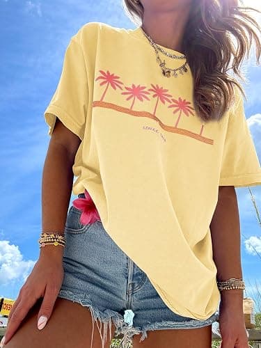 Women's Oversized Hawaiian Graphic T Shirt Retro Tropical Floral Short Sleeve Tee Casual Summer Beach Vacation Tops thumbnail 6