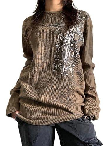 Women's Y2k Vintage Graphic Long Sleeve T-Shirt Loose Fit Fairy Grunge Alt Harajuku Gothic Punk Streetwear Top for Teen Girls - Image 1