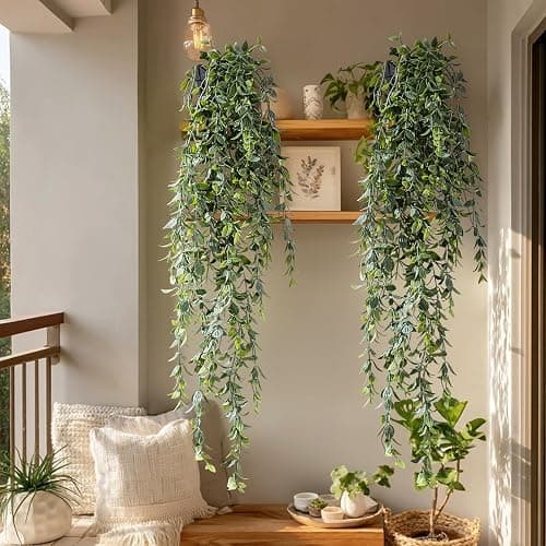 Yarmare Artificial Hanging Plant 2 Pcs Faux Plant Ivy Vine Faux Eucalyptus Vines Fake Potted Greenery for Wall Living Room Home Shelf Office Bathroom Outdoor Indoor Decor (Type 2) - Image 1