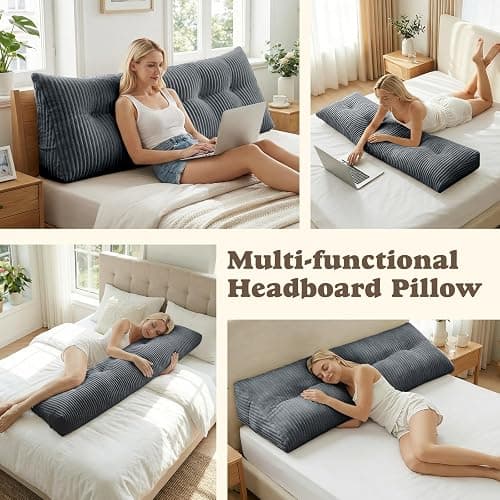 Deodar Headboard Pillow Twin, Wedge Pillows Headboard Triangle Reading Back Pillow with Removable Cover for Dorm Gaming Sleeping TV, Grey thumbnail 6