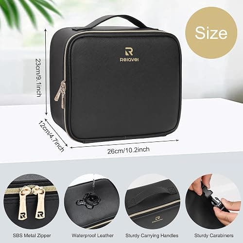 Relavel Travel Makeup Bag With LED Mirror, Cosmetic Train Case with Light up Mirror, Portable Makeup Artist Organizer Bag with Adjustable Dividers, Makeup Brush Holder Storage, Black thumbnail 5