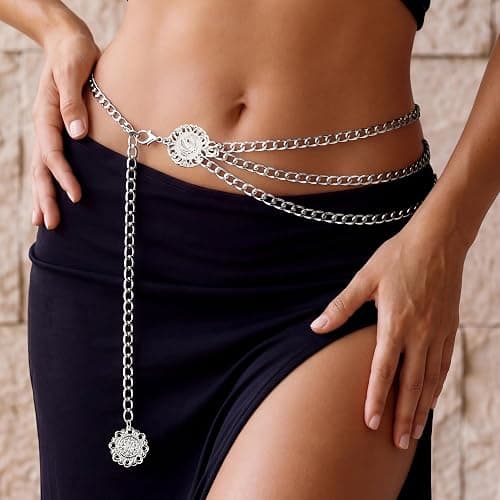 Nackiy Western Chain Belts for Women, Gold/Silver Boho Cowgirl Waist Belt, Sizes 43/47/51in, Dress & Jeans Accessory thumbnail 6