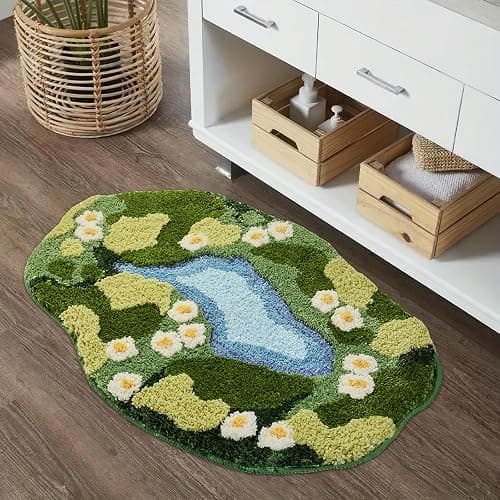 Sisher Moss Bath Mat,Cute Green Bathroom Rug Thick Bathroom Rugs Runner Rug Long Absorbent Non Slip Microfiber Rugs for Shower Floor, Sink, Bedroom, Home Accessories Decor, Moss Green 31"×21" thumbnail 4