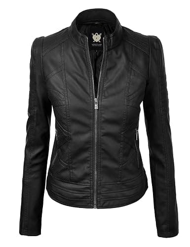 Lock and Love Slim Fit Stylish Vegan Leather Moto Jacket for Women - PU Biker Motorcycle Coat - Image 1
