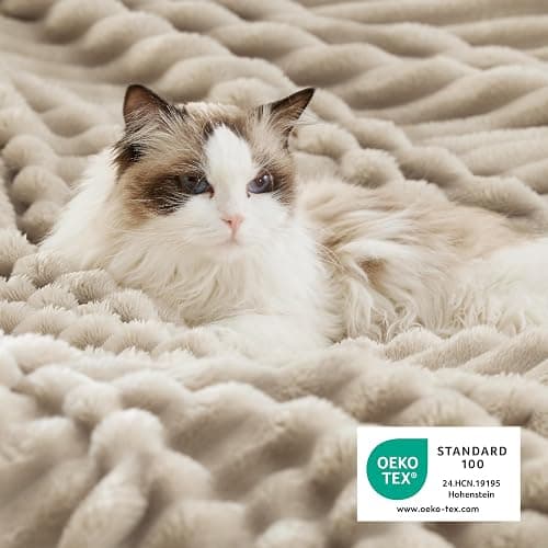 Bedsure Sherpa Fleece Throw Blanket - Fluffy Soft Cosy Winter Blankets, Thick Warm Throws for Bed Single Size, Beige, 130x150cm thumbnail 4