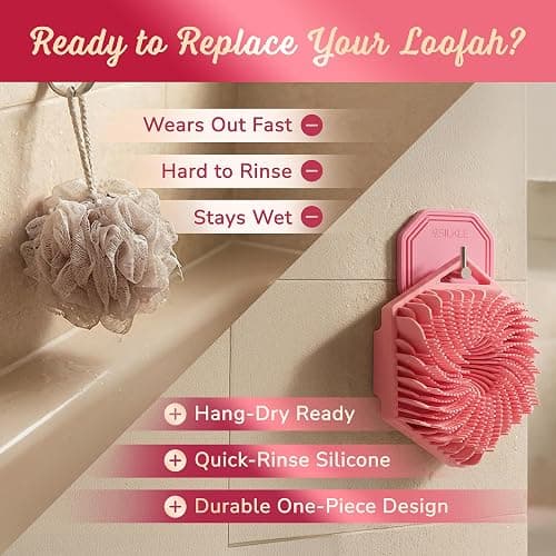 SILKLE Silicone Body Scrubber – Gentle Exfoliating Shower Scrubber for Body & Bath, Silicone Shower Brush & Loofah Alternative – Non-Slip Silicone Body Brush, Quick Dry, Hygienic - Pink thumbnail 3