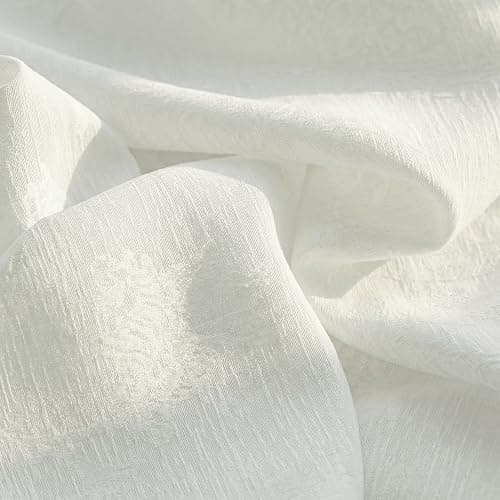 FMFUNCTEX Beige Semi Sheer Curtains for Bedroom, Floral Jacquard Voile Light Filtering Privacy Curtains 84 Inches Long for Living Room, Voile Light Filtering Privacy Window Drapes Rod Pocket 2 Panels thumbnail 9