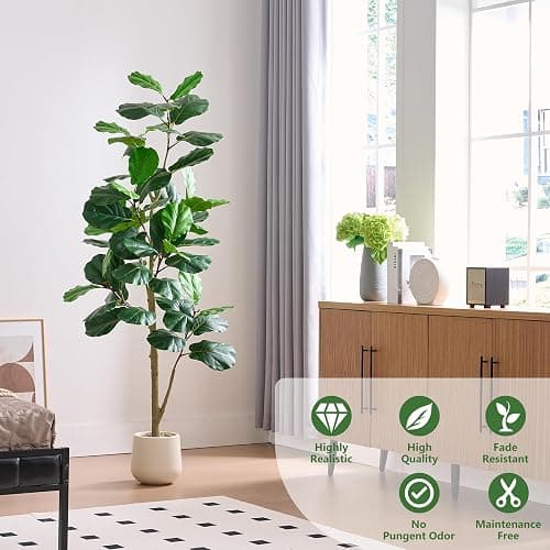TXABL Artificial Fiddle Leaf Fig Tree,Tall Faux Ficus Lyrata Fake Tree in Pot, Artificial Tree Indoor Decor, Fiddle Leaf Fig Tree Fake Plant for Home Office Living Room Decoration Modern (White, 7FT) thumbnail 5