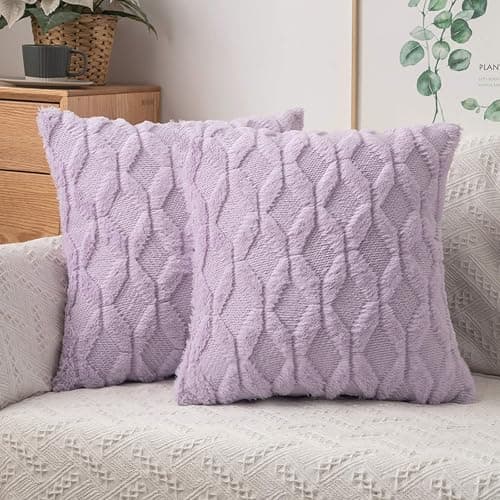MIULEE Pack of 2 Embroidered Faux Wool Throw Pillow Covers Decorative Pillowcase Cushion Case for Couch Sofa Bedroom Car 20x20 Inch, Light Purple - Image 1