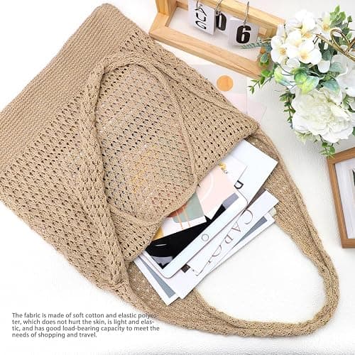 hatisan Crochet Bags for Women - Summer Beach Tote, Aesthetic Hippie Knit Bag thumbnail 3
