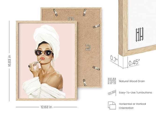 HAUS AND HUES Audrey Hepburn Wall Art – Pink Framed Poster, Glam Makeup Decor, Celebrity Vogue Print for Bedroom or Vanity (Beige Frame, 12x16) thumbnail 3