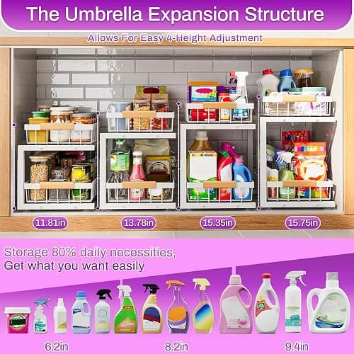 ADBIU Under Sink Organizer, 2 Pack 2 Tier Expandable Height (White, XL) Under-Sink Bathroom Kitchen Organizers And Storage thumbnail 5