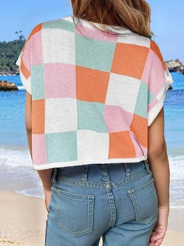 Putysenxi Girls Spring Crop Tops 2026 Summer Sweaters Cute Cap Sleeve Colorblock Loose Teen Top School Picture Outfits thumbnail 3