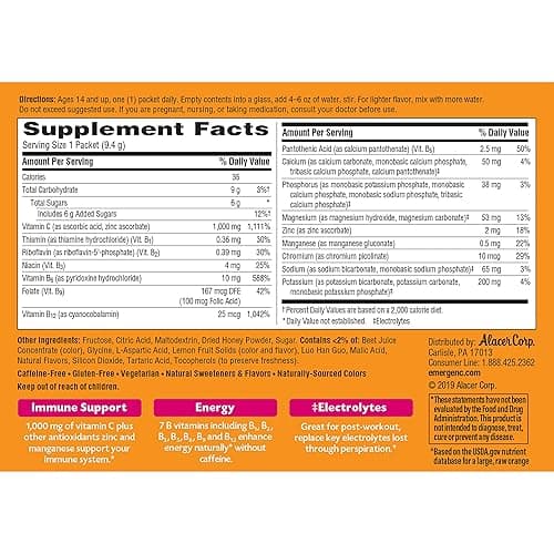 Emergen-C 1000mg Vitamin C Immune Support Powder Pink Lemonade 30CT includes Zinc, Manganese, 7 B Vitamins and Electrolytes for Back to School Essentials thumbnail 10