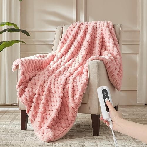 CCU-Warmth Heated Throw Blanket - Fast Heating 3D Jacquard Electric Heated Blanket, Cozy Heating Blanket with 6 Heating Settings & 4 Hours Auto-Off, 50"x60", Pink - Image 1