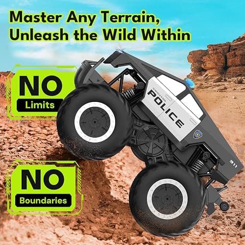 GoBang 1:16 Amphibious Cyber Police Car Monster Truck Toys Remote Control Car Waterproof Rc Cars 4WD All Terrain Off-Road Trucks for 6 7 8 9 10 11 12 Year Old Boys Girls Gifts Presents thumbnail 4