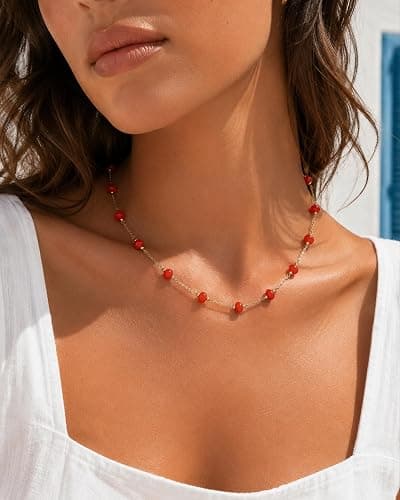 SHANTYSON Beaded Choker Necklace 14K Gold Plated Natural Stone Boho | Multicolor, Turquoise, Handmade, Beach Summer Style, Western Jewelry, Adjustable Chain thumbnail 4