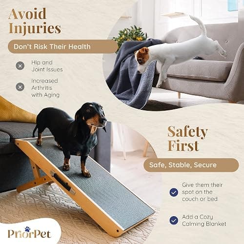 Dog ramp for Couch – Non-Slip, Sturdy Build Foldable Dog ramp – Supports up to 200lbs – Adjustable 7'' to 20'' – Landing Platform Seamlessly Connects – Birchwood Pet Ramp for Small Dogs – Natural thumbnail 4