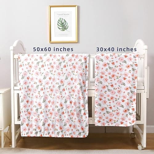DaysU Silky Micro Soft Plush Baby Blankets for Girls with Print Floral Pattern and Soothing Raised Dots, Double Layer Bed Throws for Baby Crib, Blossom, Pink, 30x40 Inches thumbnail 6