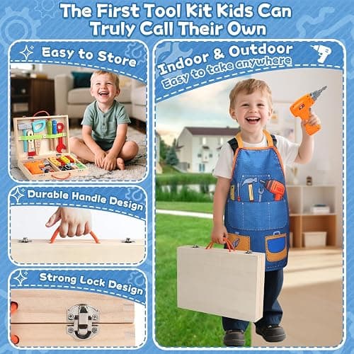 TONZE Wooden Kids Tool Set with Drill, Montessori Toys for 3 Year Old Boys | 44 Pcs with Apron & Box Easy Storage STEM Tool Set for Pretend & Fine Motor Skills Birthday Gifts for 3 4 5 Year Old Boy Girl thumbnail 7