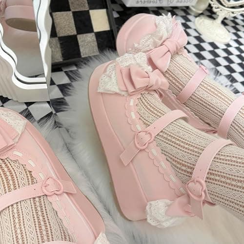 BEROBELLO Sweet Lolita Platform Shoes Kawaii Mary Janes with Bow and Lace Trim thumbnail 5