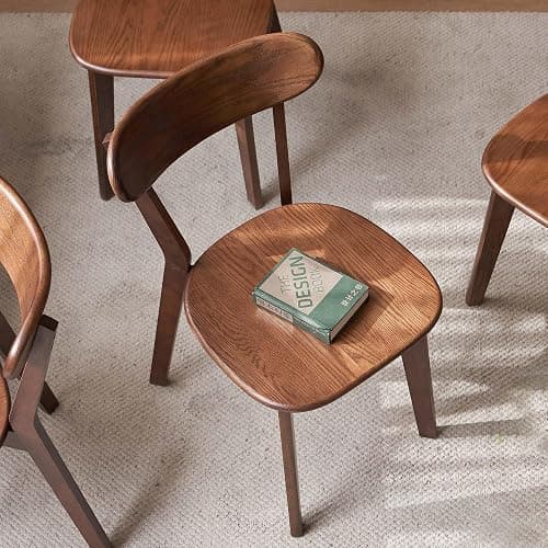 Vadisun Oak Dining Chairs, Kitchen Chairs, 100% Solid Wood Modern Dinner Chair with Curved Backrest, Dining Room Chair for Kitchen, Living Room, Study (2PK, Walnut) thumbnail 6