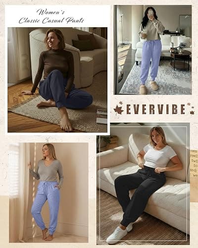Evervibe 3Pack Women's Plus Size Sweatpants with Pockets Drawstring Elastic Waist Joggers Lounge Running Yoga Pants Trousers thumbnail 6