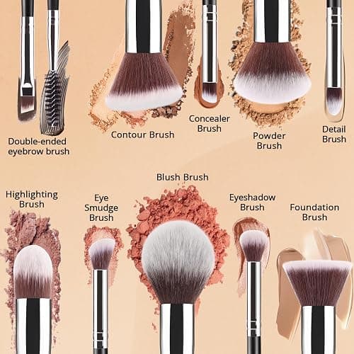 BEAKEY Makeup Brushes Sets, Brush Sets with Makeup Sponges (10+2pcs, with Black Case) thumbnail 3