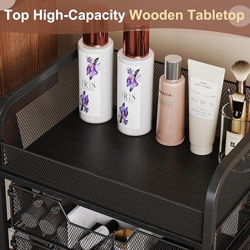 Hongtamoya Makeup Cart Organizer with 4 Drawers, Vanity Storage Organizer, Large Floor Skincare Organizers Cosmetics Display Cases for Skin Care Perfume Nail Polish, Black (Patent Pending) thumbnail 8