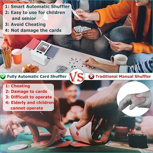 Mélangeur de Cartes Automatique Électronique 1-2 Jeux, 2000mAh USB Rechargeable mélangeur de carte pour UNO Poker Skyjo Blackjack Texas Hold'em, Portable Mélange silencieux et rapide, Auto/Manuel thumbnail 8