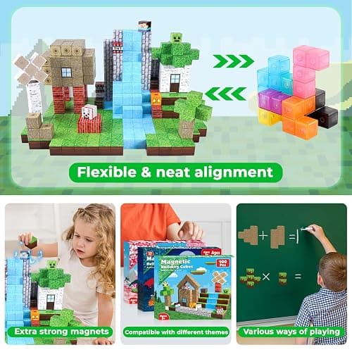 ToyUnited Magnetic Blocks-100PCS Magnetic Building Blocks Magnet Cube Toys Stacking,Build Forest World Set,STEM Montessori Sensory Toys for Kids Boys Girls Age 3 4 5 6 7 8 9 10 Easter Birthday Gift thumbnail 5